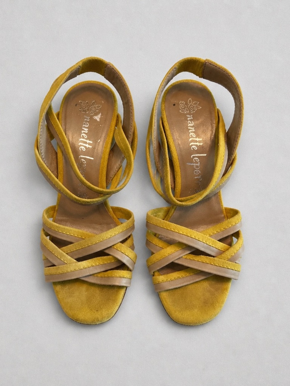 Nanette Lepore Yellow Suede Crisscross Heels| 🍋 MADE IN ITALY🍋🍋🍋🍋🍋🍋